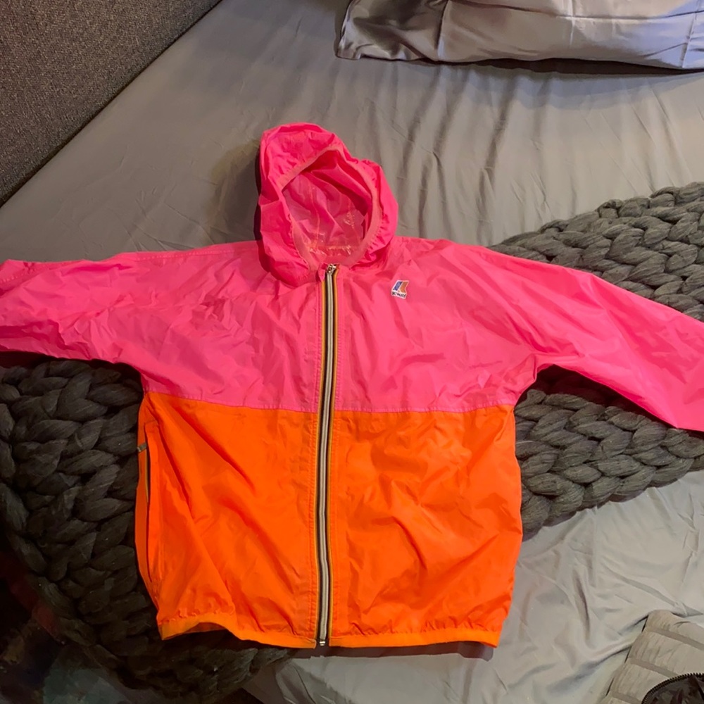K-way windbreaker raincoat sz 10 kids pink orange
